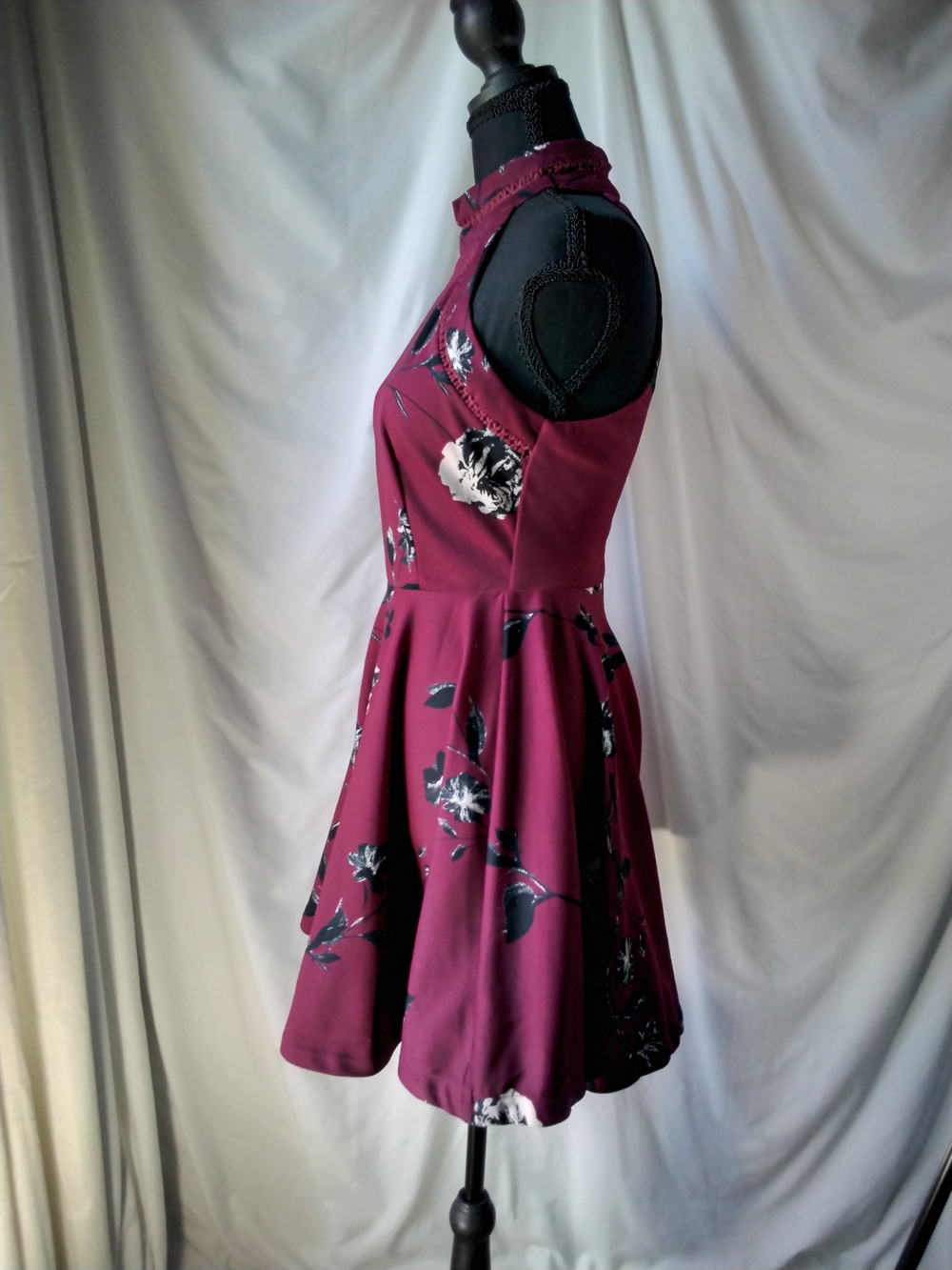 B Darlin Burgundy Floral Halter Skater Dress - Picture 2 of 15